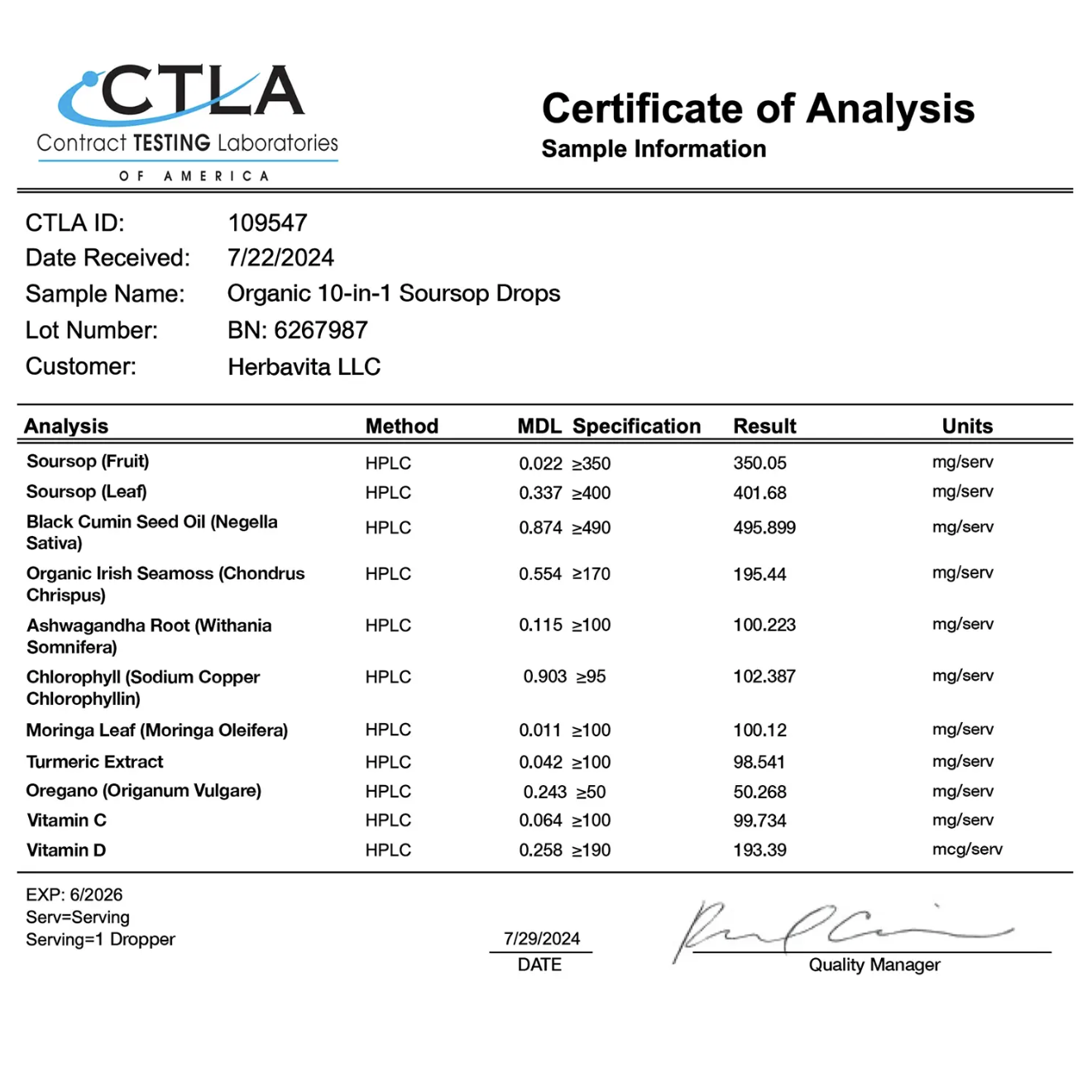 100% Organic 10-in-1 Soursop Extract Drops