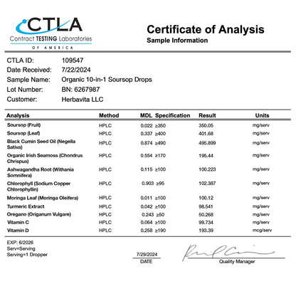 100% Organic 10-in-1 Soursop Extract Drops